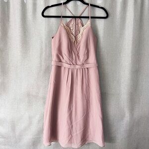 David's Bridal Blush Lace Chiffon Midi Dress